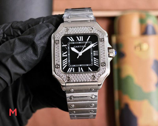 Cartier santos acero bicel negro adiamantado